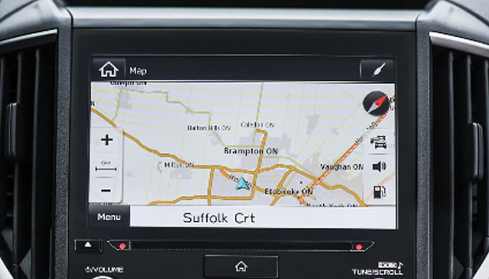 2023 Forester Limited – Premier trims 8-inch infotainment screen with navigation.