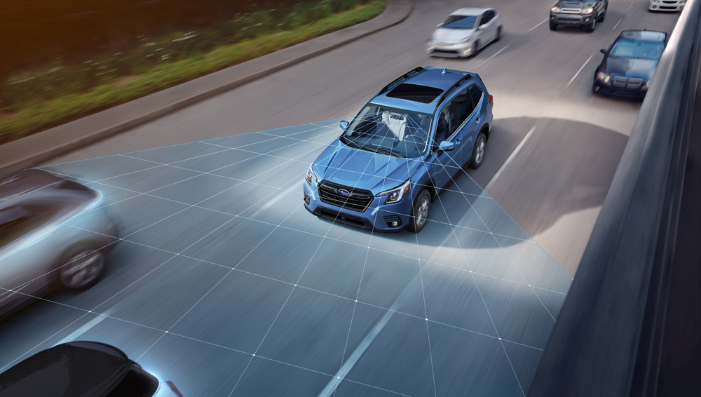 2023 Forester using standard EyeSight® scanning the road ahead.