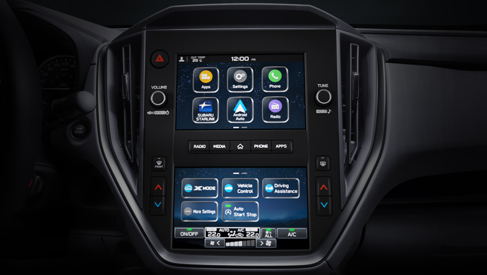 Shot of dual 7-inch screen infotainment system.