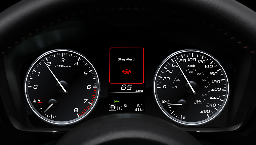 DriverFocus™ warning on front dash gauges of 2025 Crosstrek Limited.