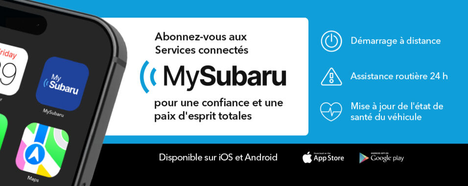 Le système de Services connectés MySubaru®1 est une technologie véhiculaire qui relie votre Subaru au monde qui l