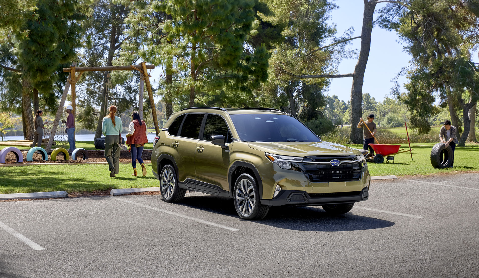 2025 Forester e-BOXER Hybrid parked at a neighbourhood park and playground.